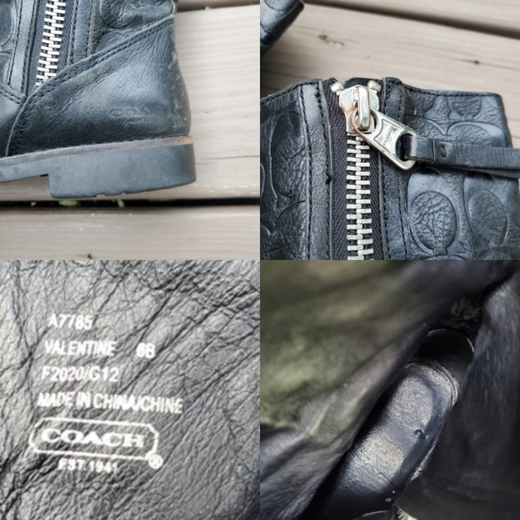 Coach Valentine Embossed Signature C Logo Black Leather Chunky Heel Zip Mid Boot - Picture 8 of 9